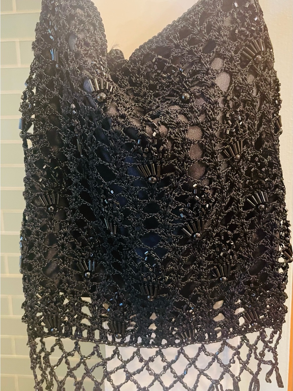 Arden B Black Beaded Crochet Evening Purse
